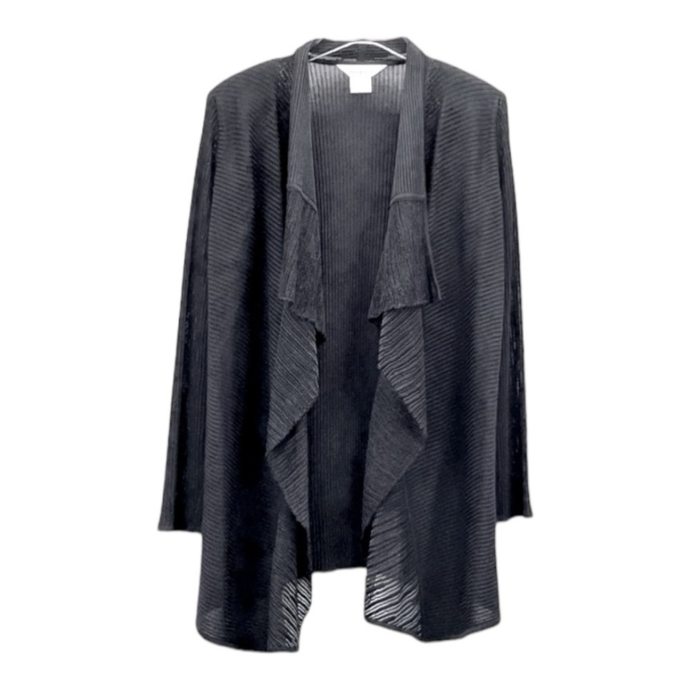Exclusively Misook Small Drapey Open Fall Sweater Cardigan Black Ribbed Resort